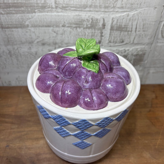 Vintage Treasure Craft Hopscotch Fruit Plum Ceramic Canister at Post Furnishings in Canby Oregon