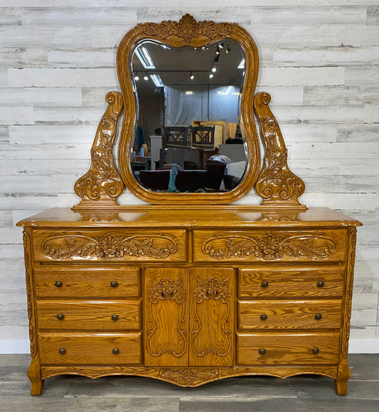 Carved Oak Dresser / Mirror K.S Summit Furniture