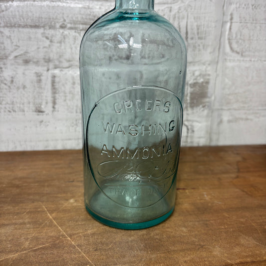 Antique Greer's Washing Ammonia Aqua Glass Bottle