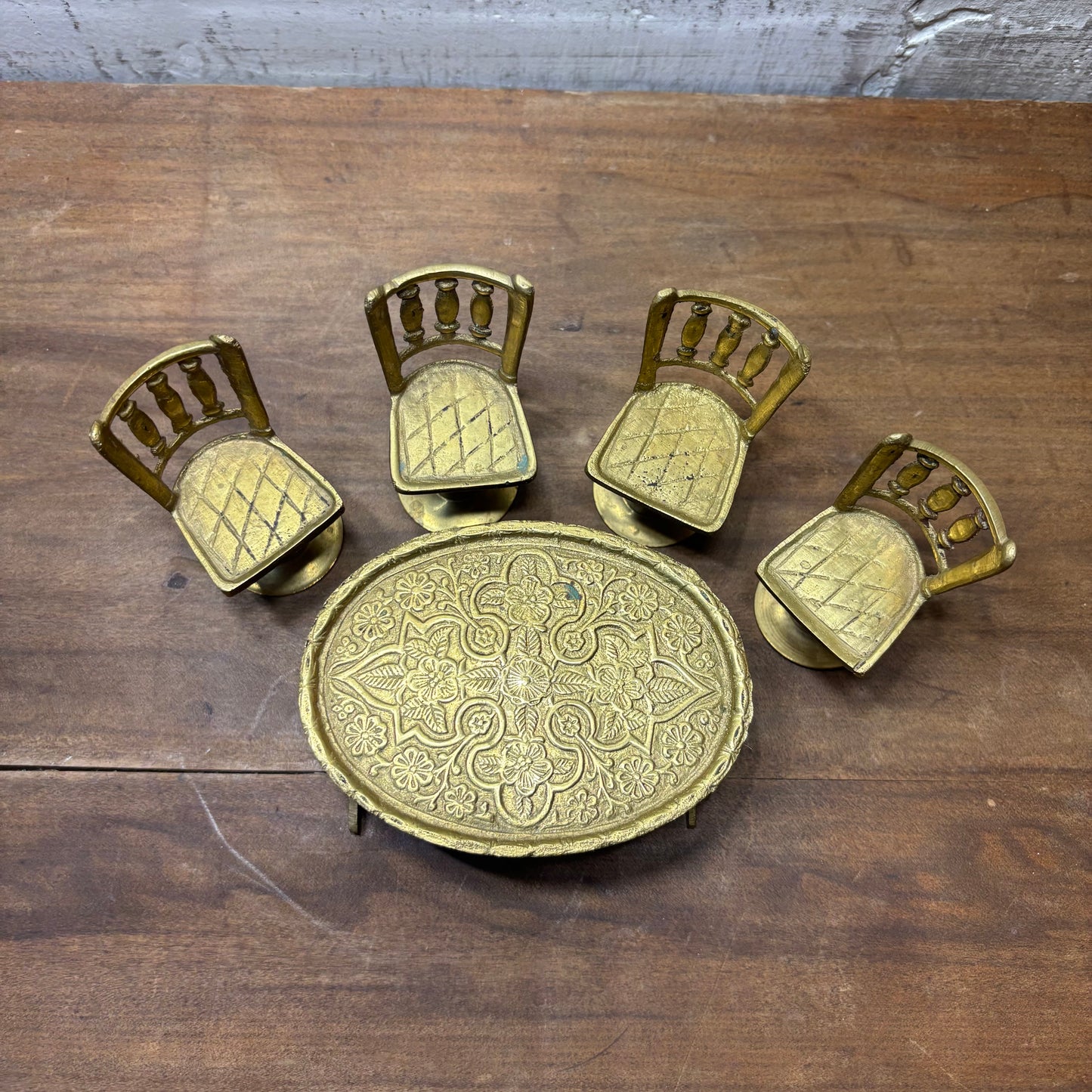 Mid Century Brass Doll House Oval Table And Chairs