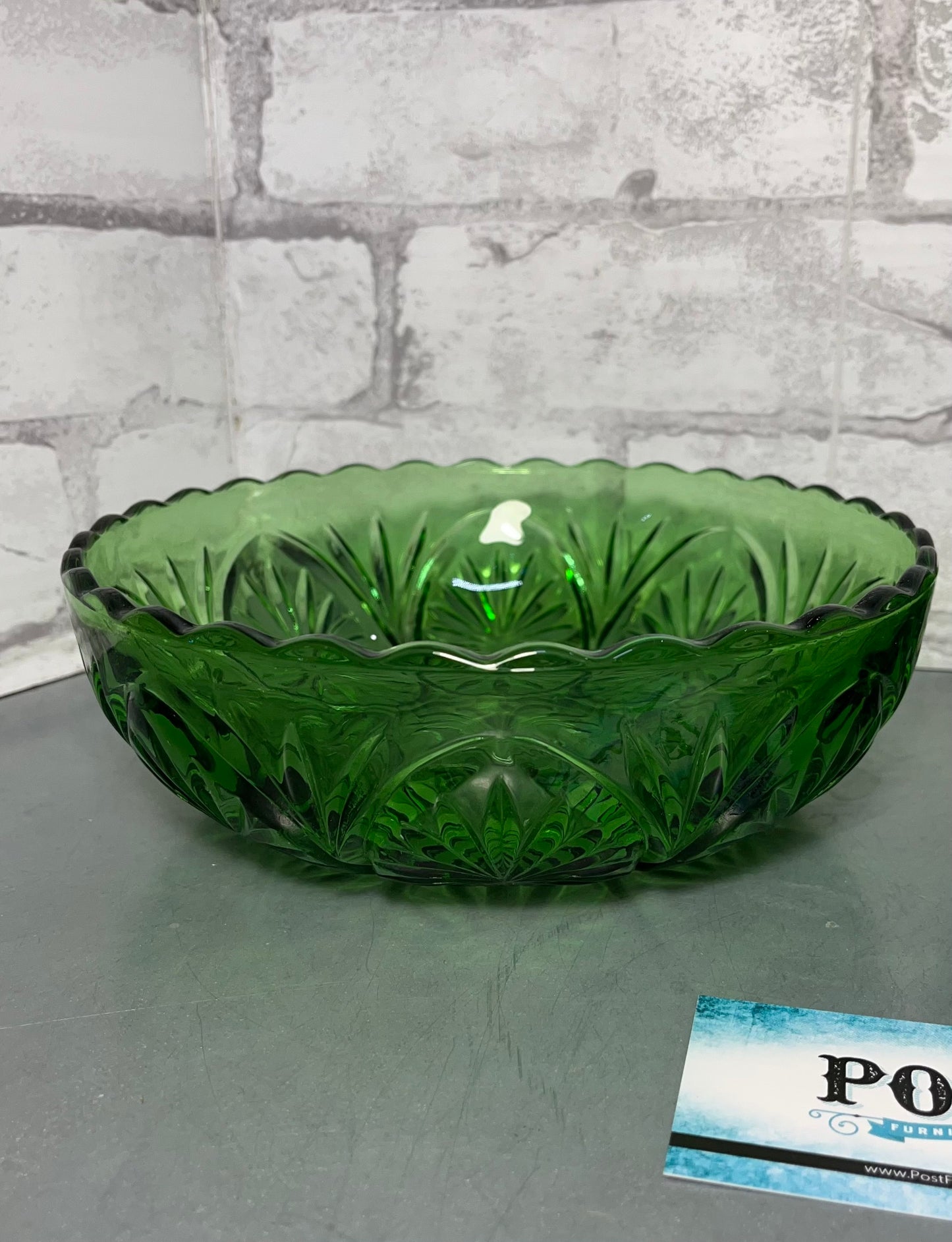 Vintage Anchor Hawking Scalloped Rim Green Glass Bowl