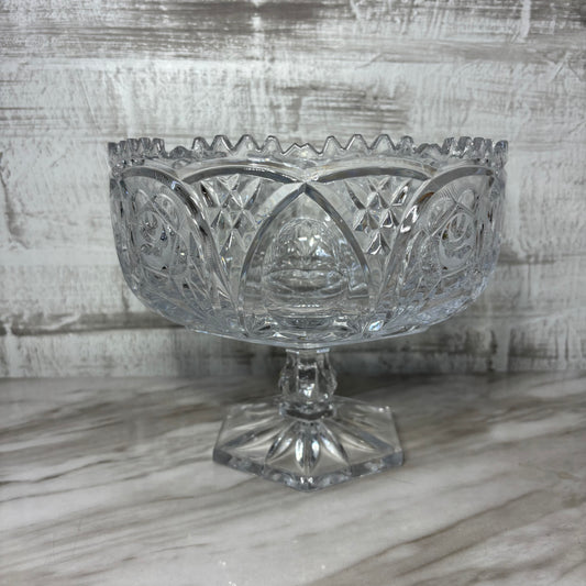 Vintage Crystal Glass Pedestal Compote Bowl