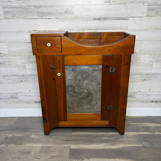 Antique Punched Tin Dry Sink Cabinet