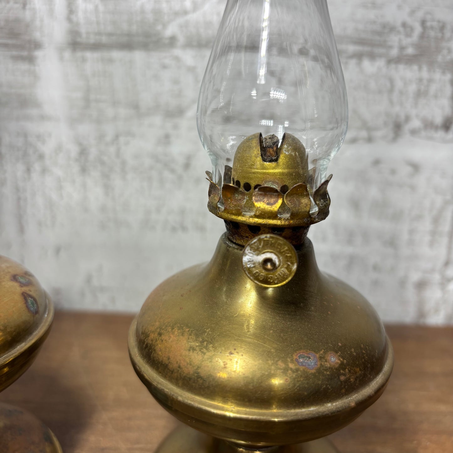 Vintage Brass Hurricane Lamps Set