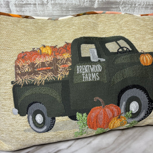 Brentwood Farms Fall Lumbar Throw Pillow Pumpkins Plaid Truck Decor Oeko-Tex