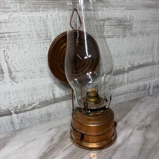 Vintage Copper Hurricane Style Kerosene Oil Lamp