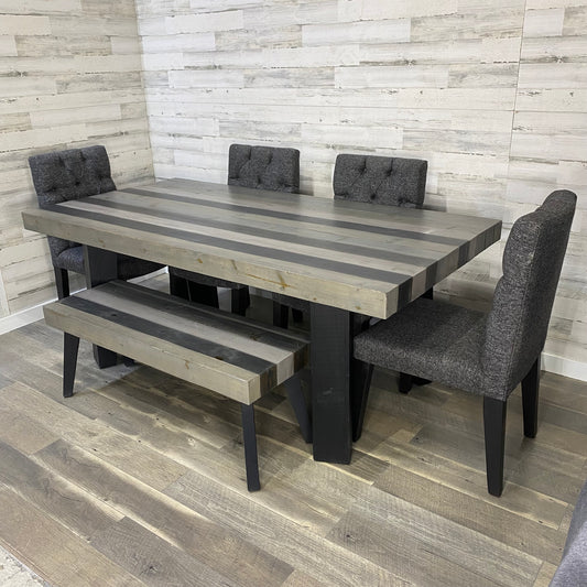 Rustic Dining Set Gray & Black Stripe