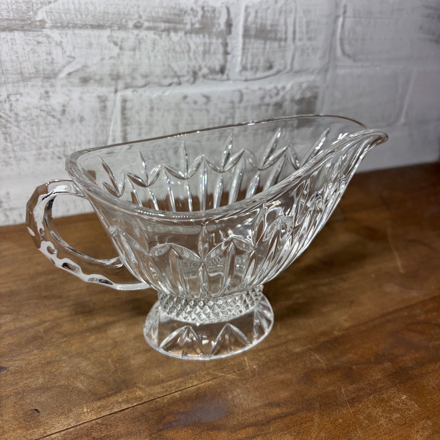 Vintage Pedestal Glass Gravy/ Sauce Pitcher