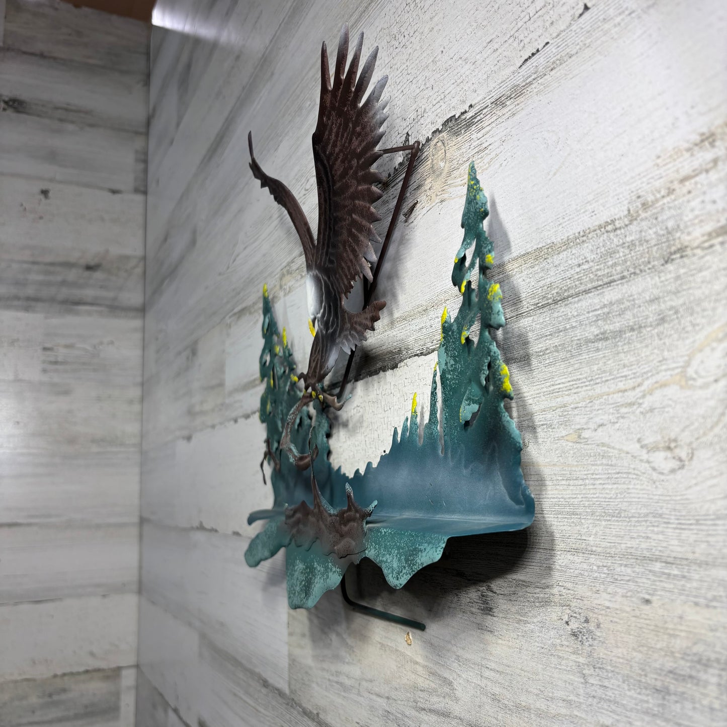 Rustic Metal 3D Bald Eagle And Trees Wall Decor