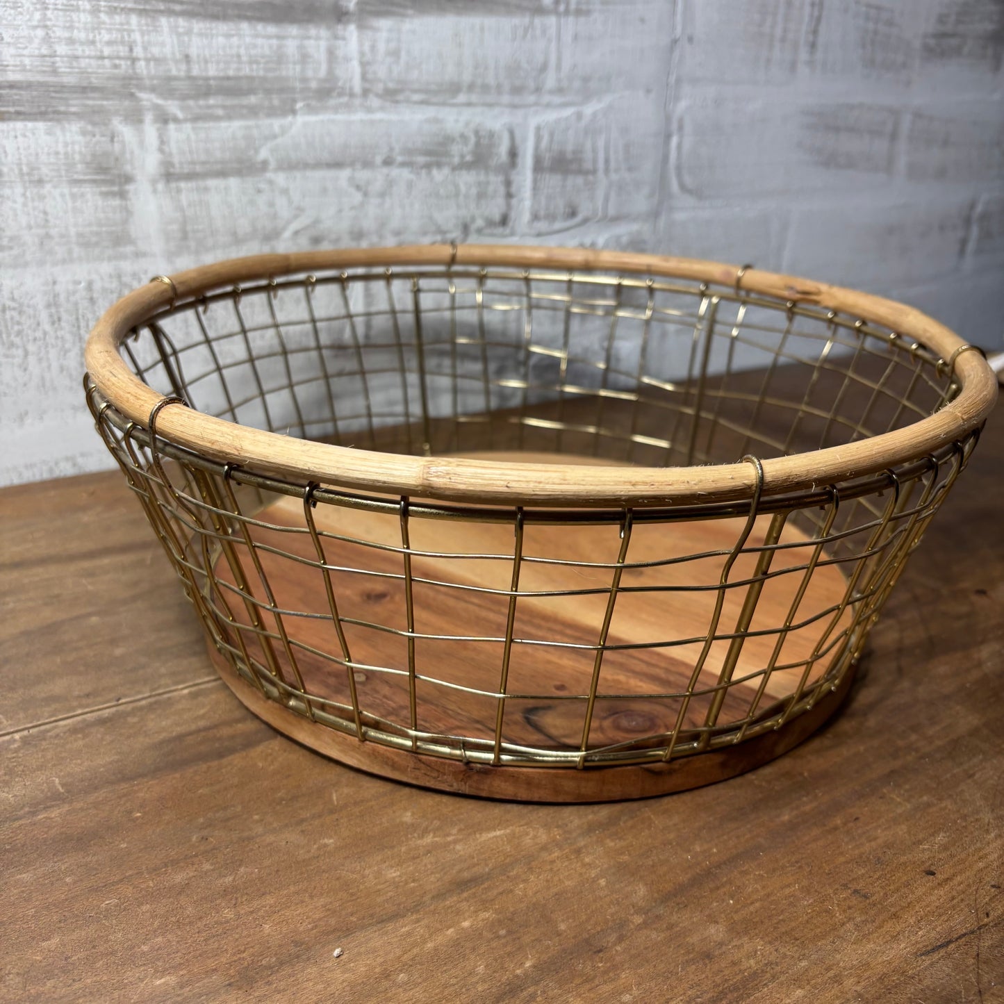 Gold Wire Basket w/ Wood Trim