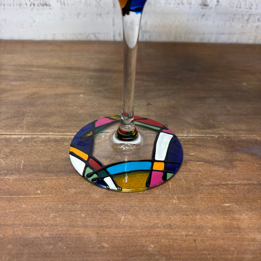 Vintage Patch-Work Style Hand Painted Martini Glass