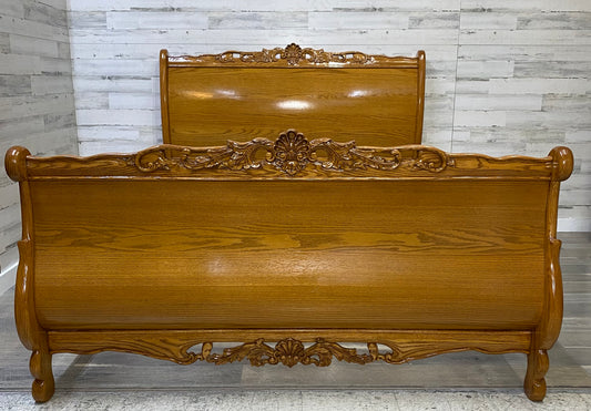 Queen Carved Oak Bed Frame K.S Summit Furniture