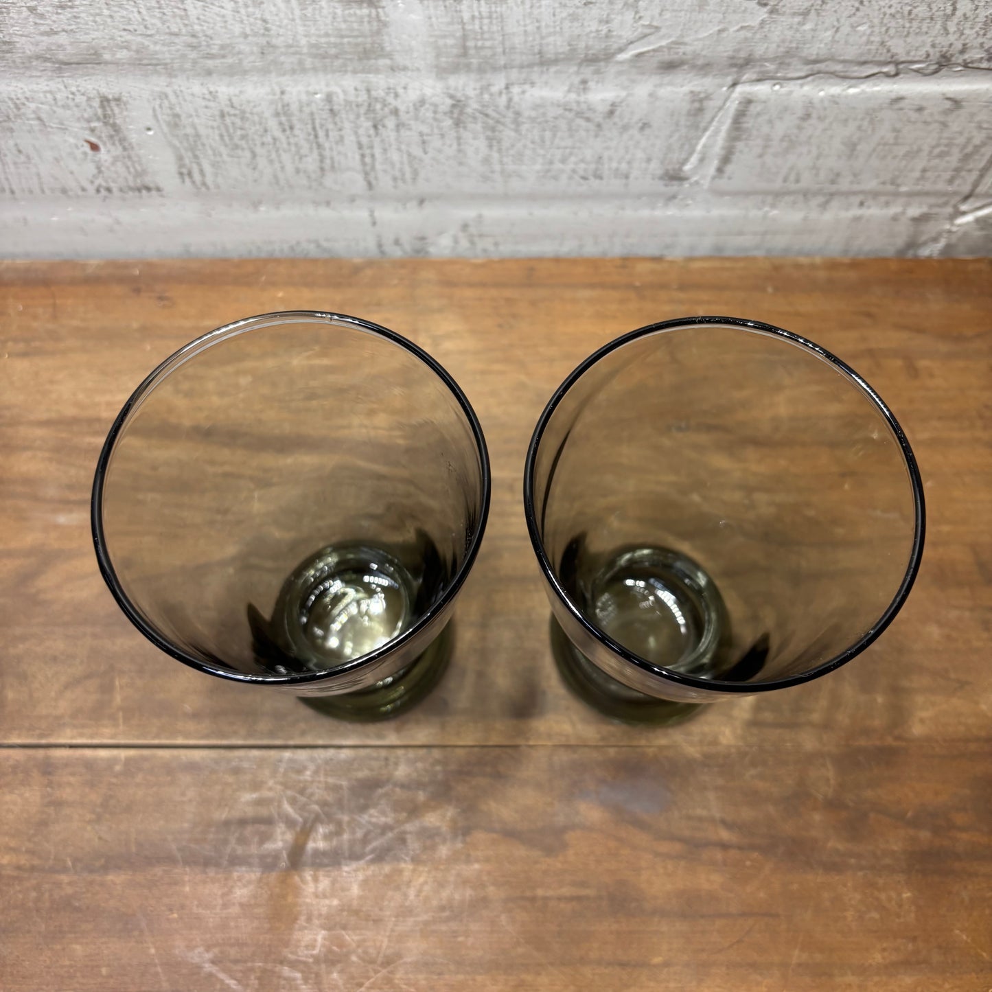 Mid Century Libbey Smoke Gray Pilsner Glasses Set Of 2