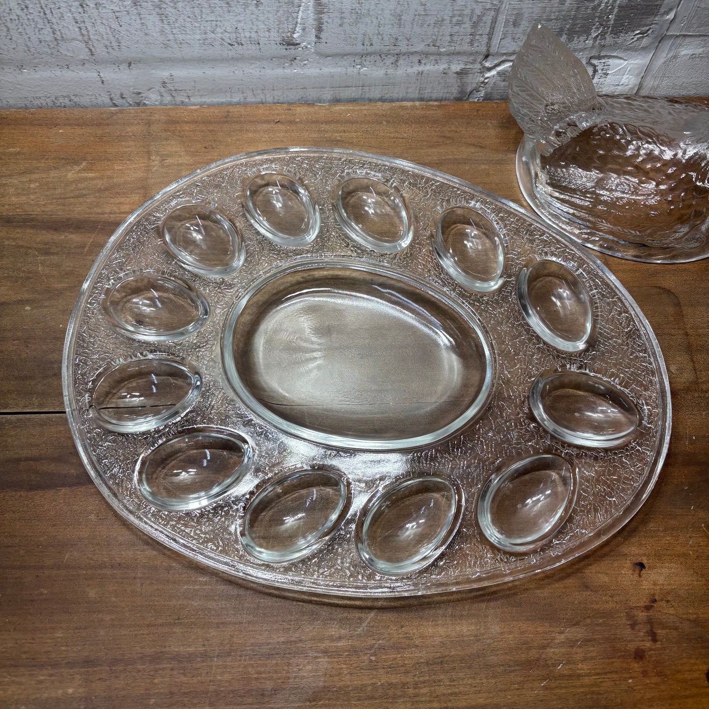 Vintage LE Smith Glass Hen On Nest Deviled Egg Plate
