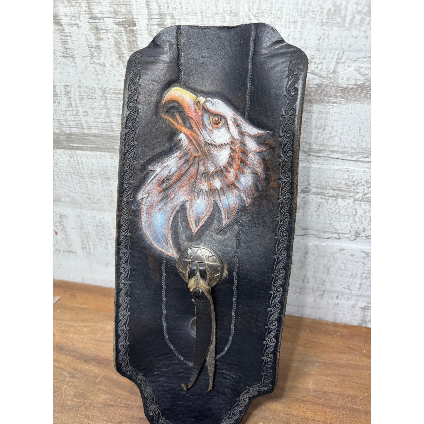 Motorcycle Fender Bib Handmade Leather w/ Eagle