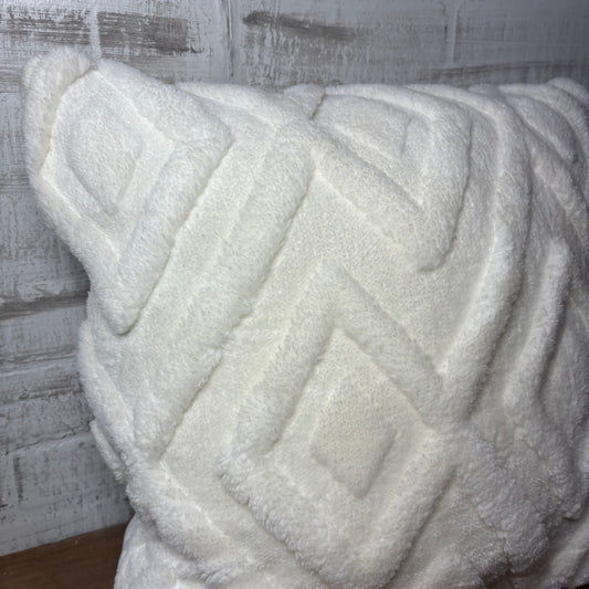 Plush White Geometric Pillow