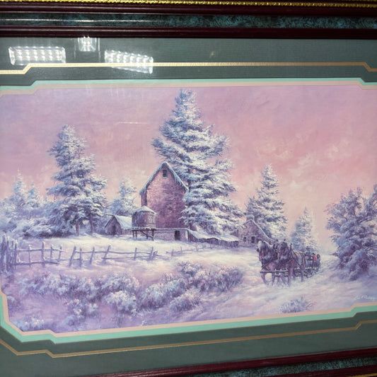 Vintage Lee K. Parkinson “Snow Scene” Matted Framed Art Print