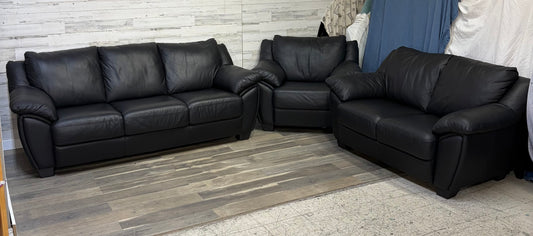 3pc Black Leather Couch Set