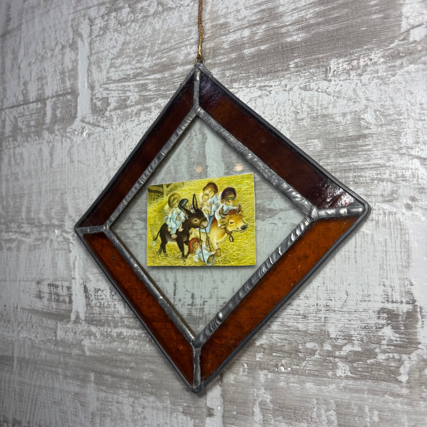 Vintage Diamond Shaped Stain Glass Suncatcher
