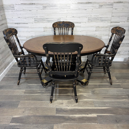 Antique Black Dining Set Table & 4 Chairs