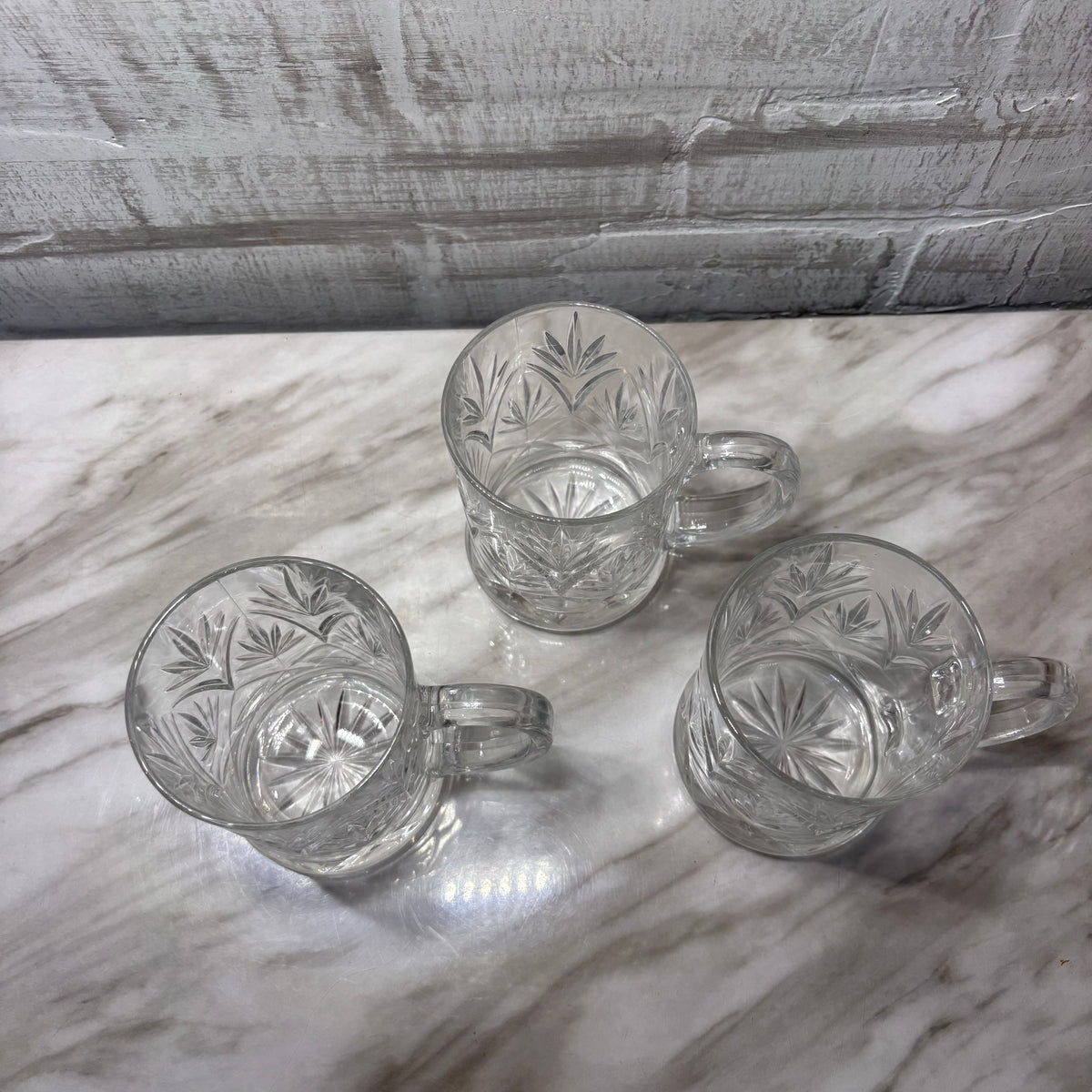 Vintage Paul Sebastian Clear Glass Mugs with Starburst Design