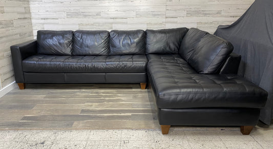 Natuzzi Black Leather Sectional Couch