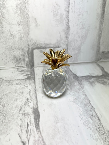 Swarovski Crystal Pineapple Figurine W/ Golden Leaves