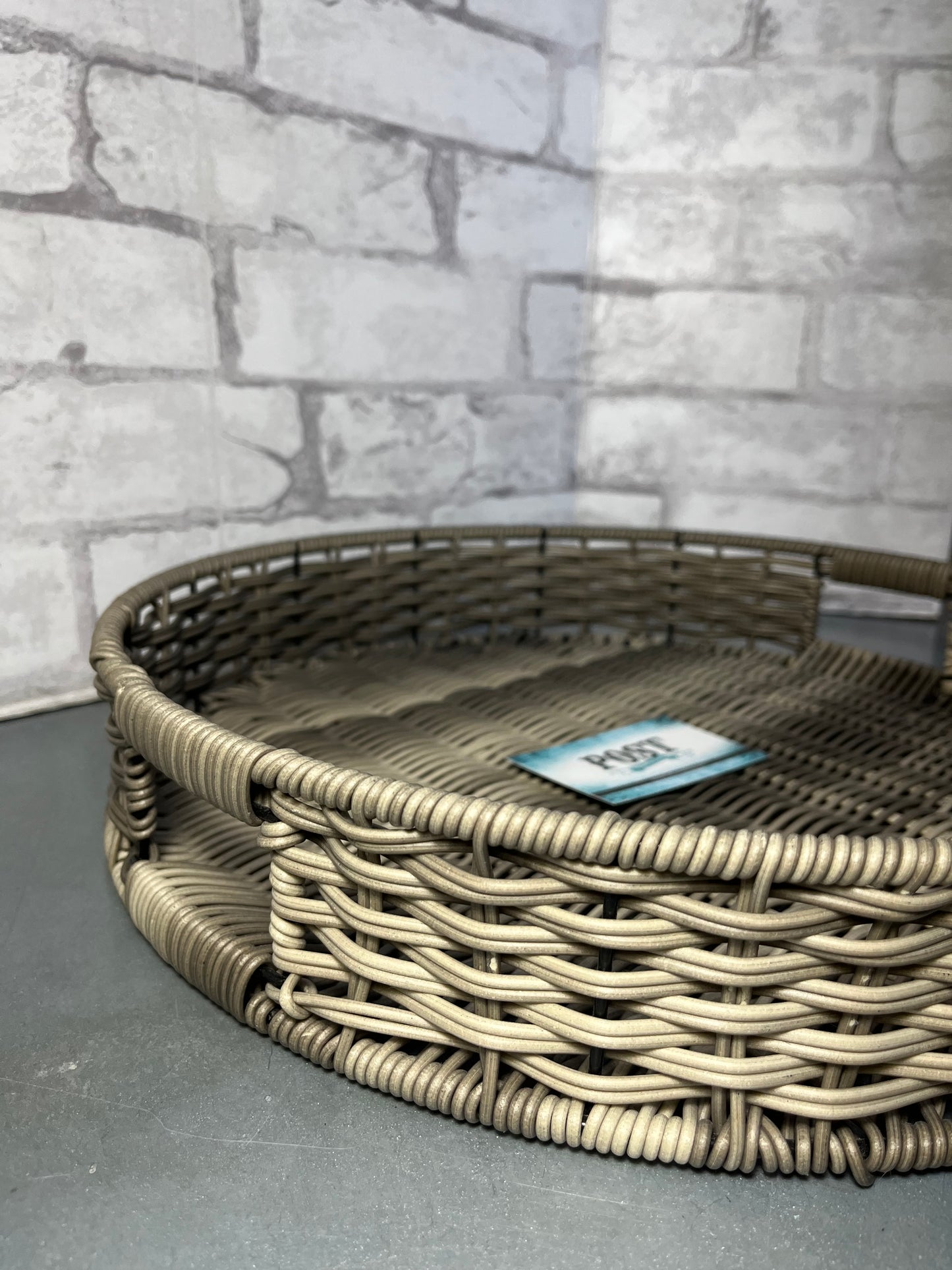 Round Rattan Gray Tray