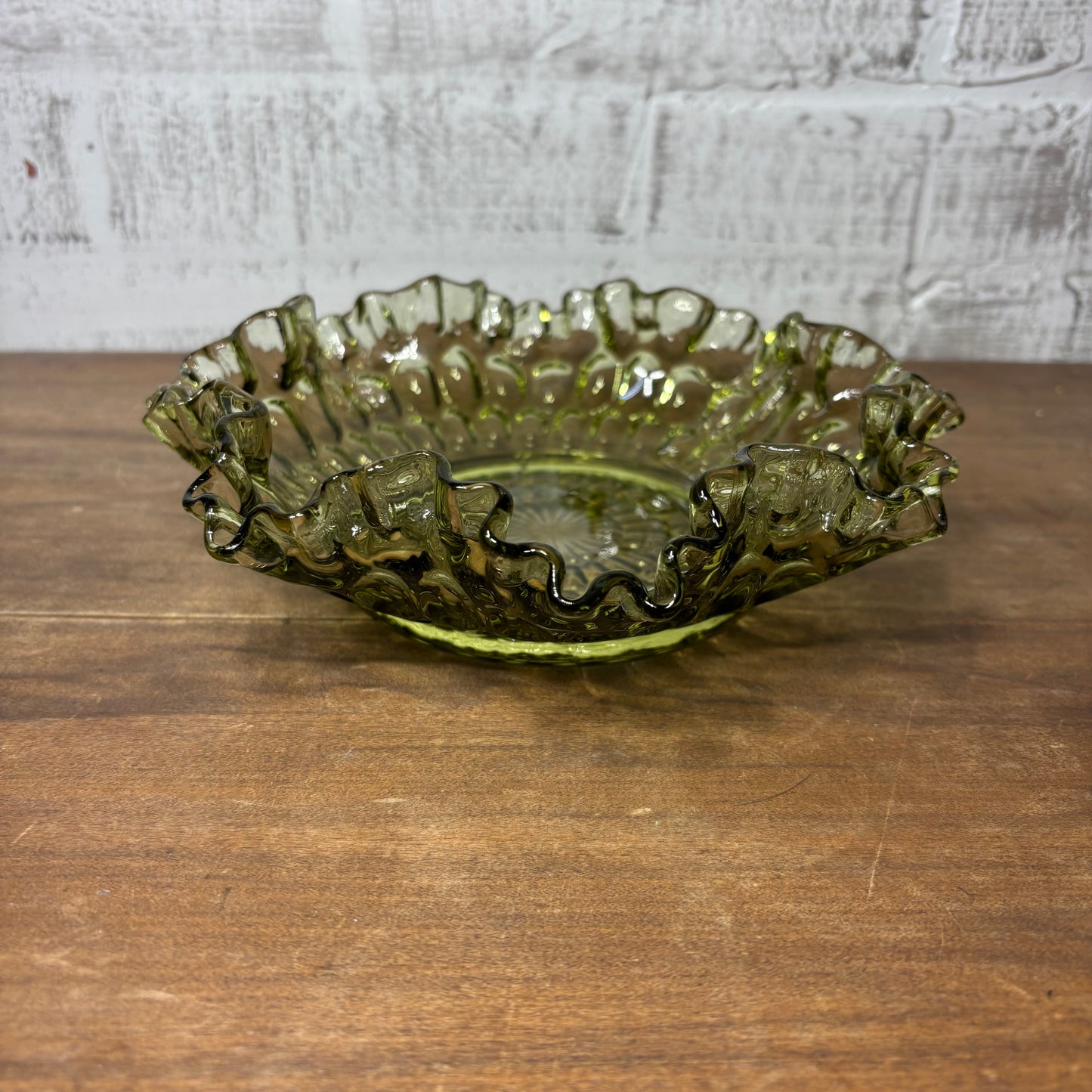 Vintage Fenton Colonial Green Thumbprint Bowl