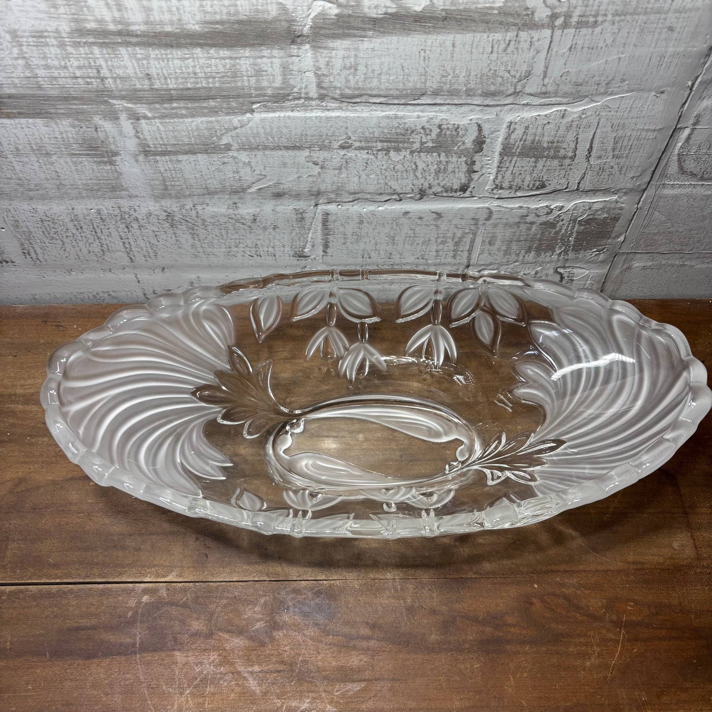 Vintage Scalloped Serving Bowl With Frosted Floral Design