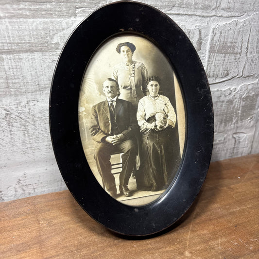 Antique Oval Victorian Family Portrait in Black Frame