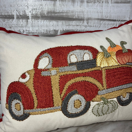 Fall Truck W/ Pumpkins Embroidered Throw Pillow