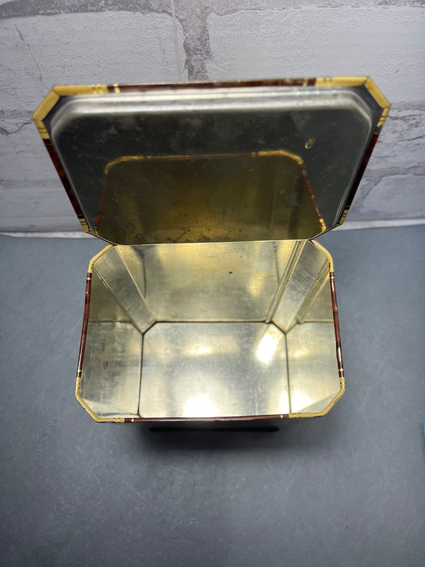 Vintage Tall Floral Pattern Tin W/ Hinge Lid