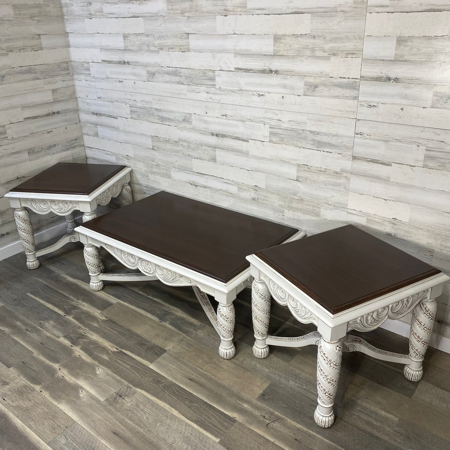 3pc White Coffee & End Table Set