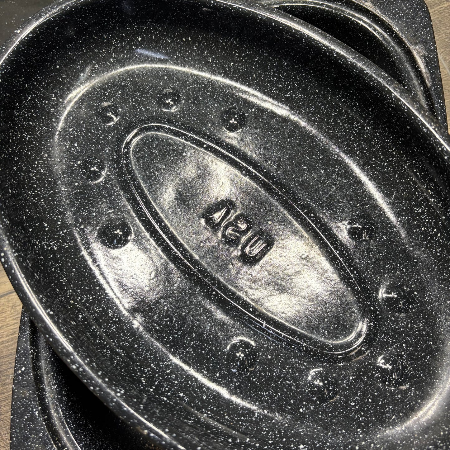 Speckled Enameled Ware Oven Roaster Set Of 3