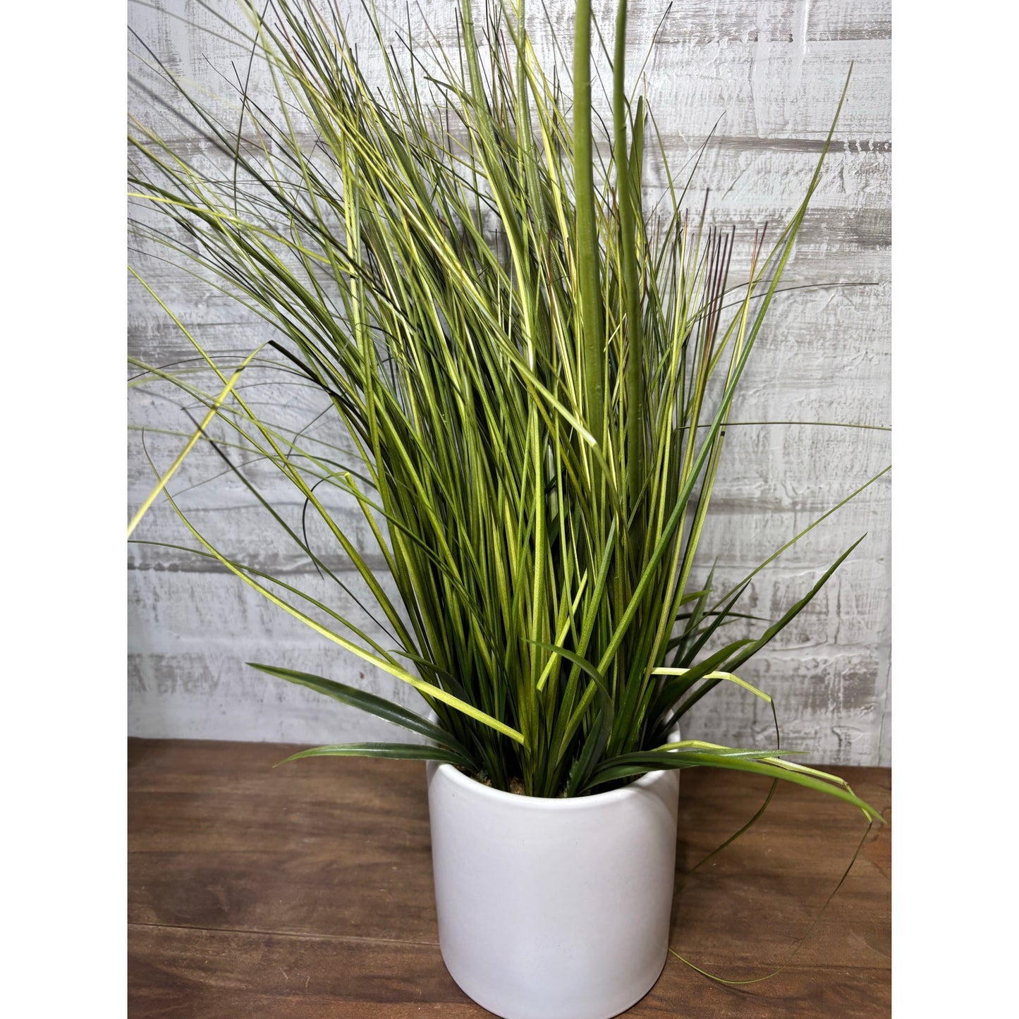 Faux Grass In White Ceramic Pot