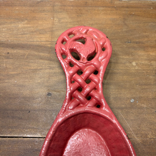 Red Enameled Cast Iron Rooster Spoon Rest