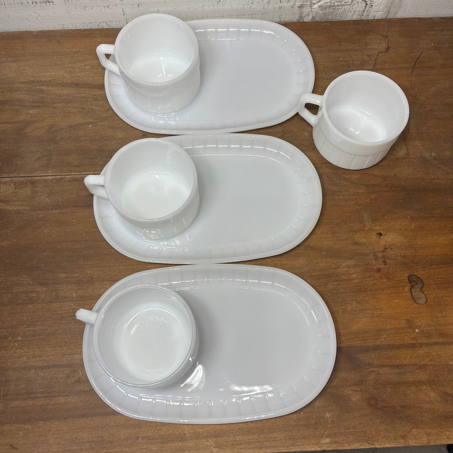 Vintage Federal Glass Heat Proof Milk Glass Snack Sets