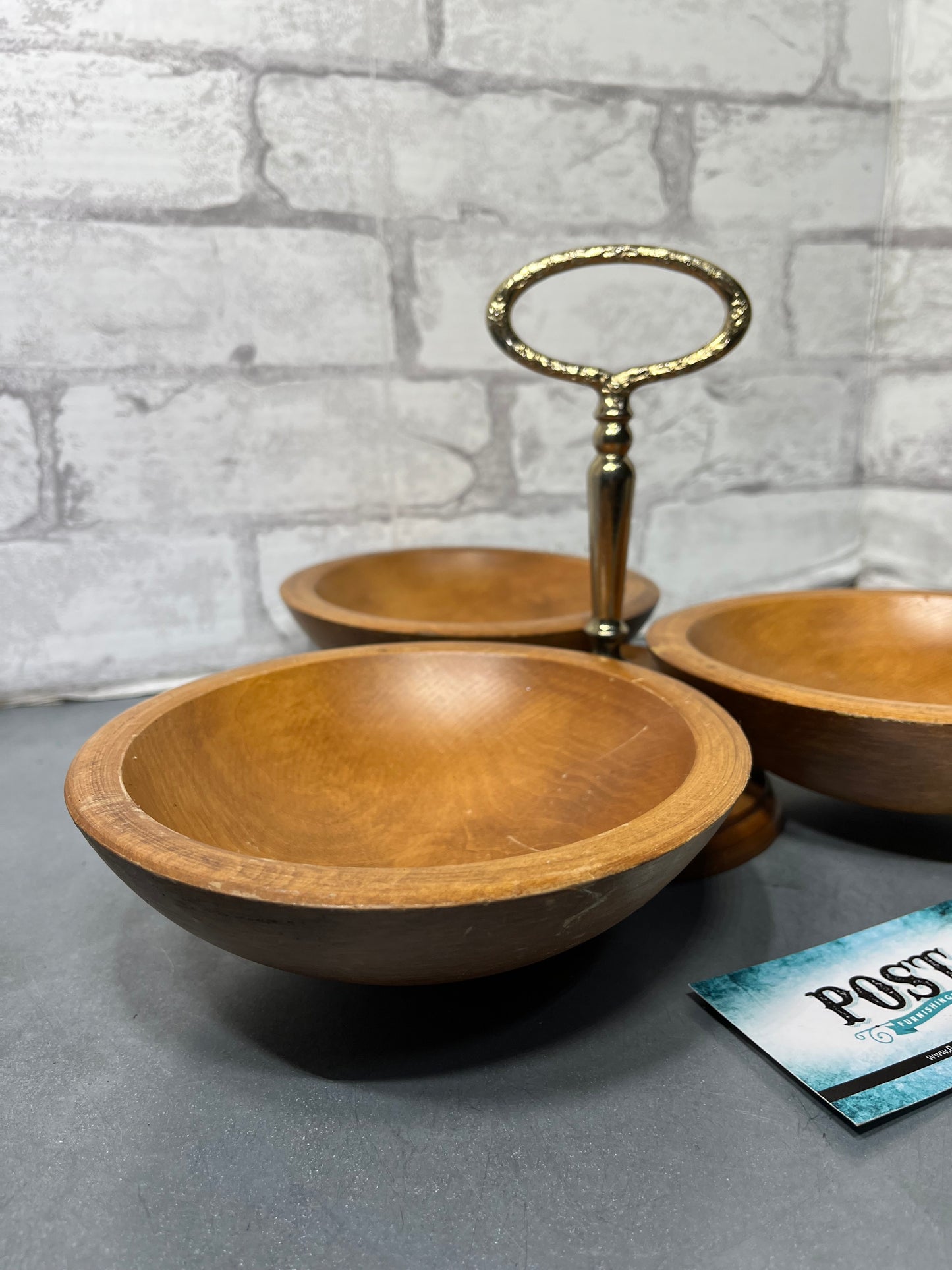 Mid Century Teak 3 Bowl Lazy Susan