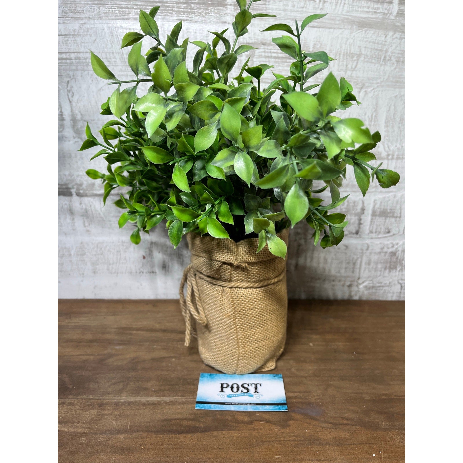 leafy potted plants Faux Leafy Plant In Burlap Pot – Post Furnishings