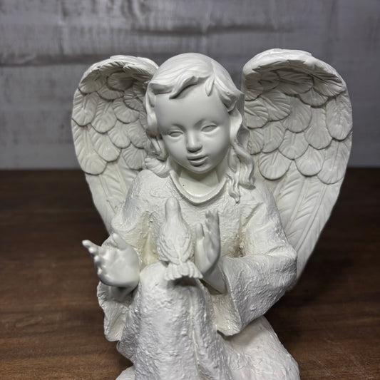 Indoor Outdoor Angel Holding A Bird Statue