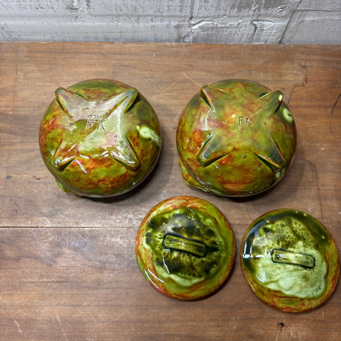 Vintage Glazed Lidded Bean Pots Set Of Two