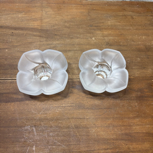 Vintage J.G. Durand France Frosted Glass Floral Candle Holders