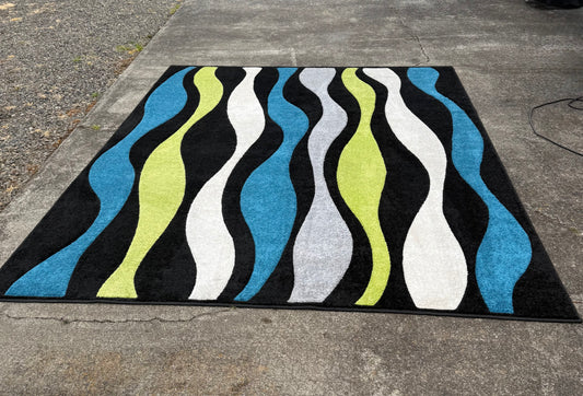 8x10 Abstract Black & Blue Area Rug