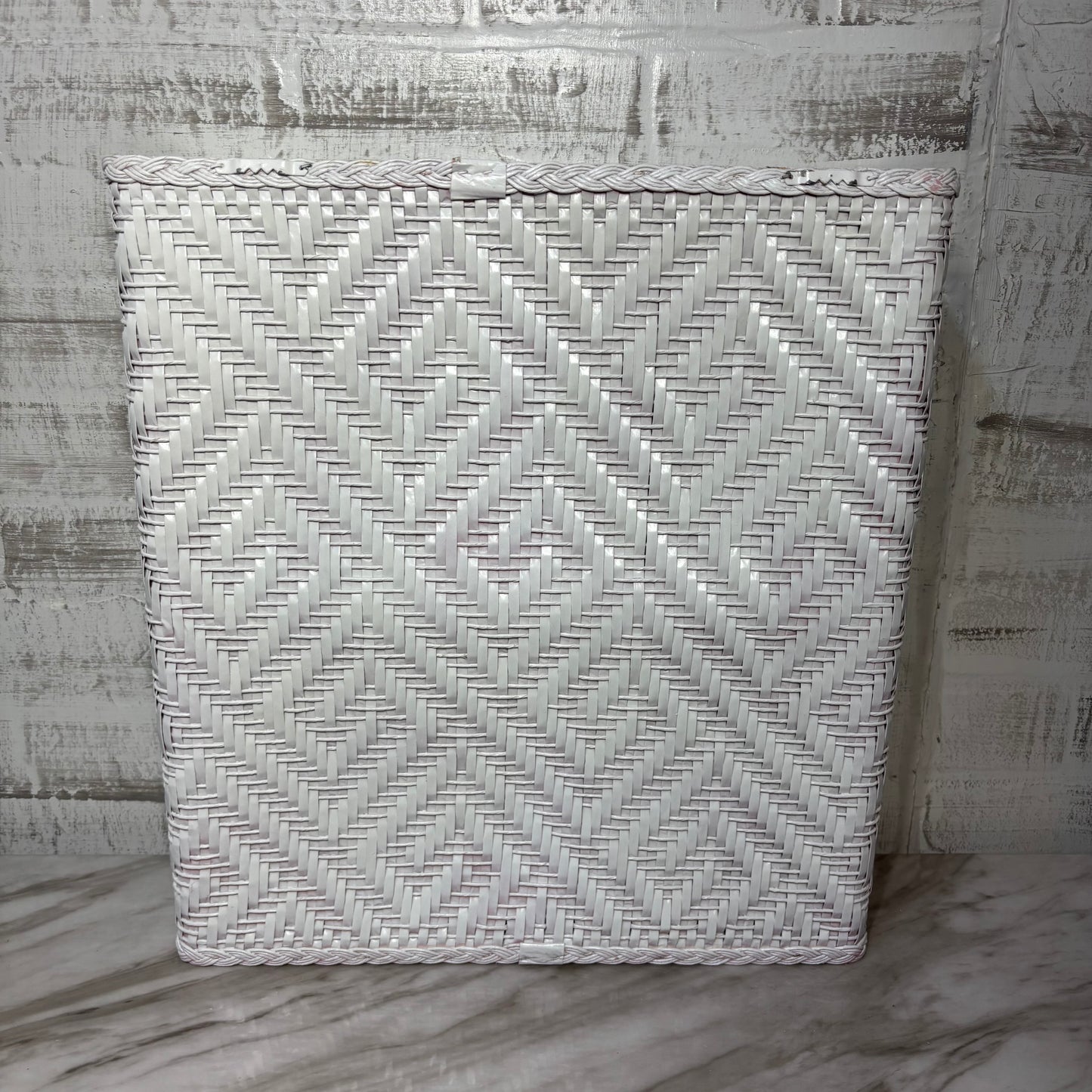White And Pink Ombre Mid Century Wicker Shelf