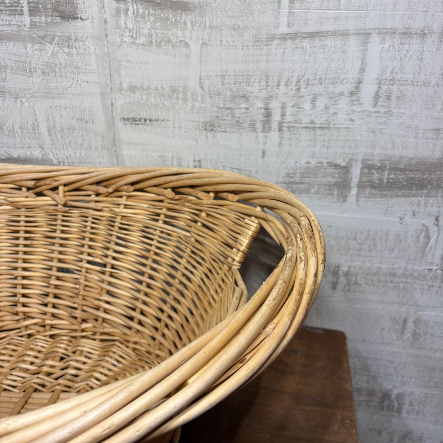 Vintage Oval Wicker Basket with Woven Handles