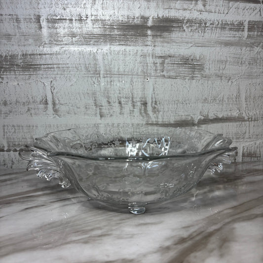 Vintage Fostoria Etched Glass Footed Serving Bowl