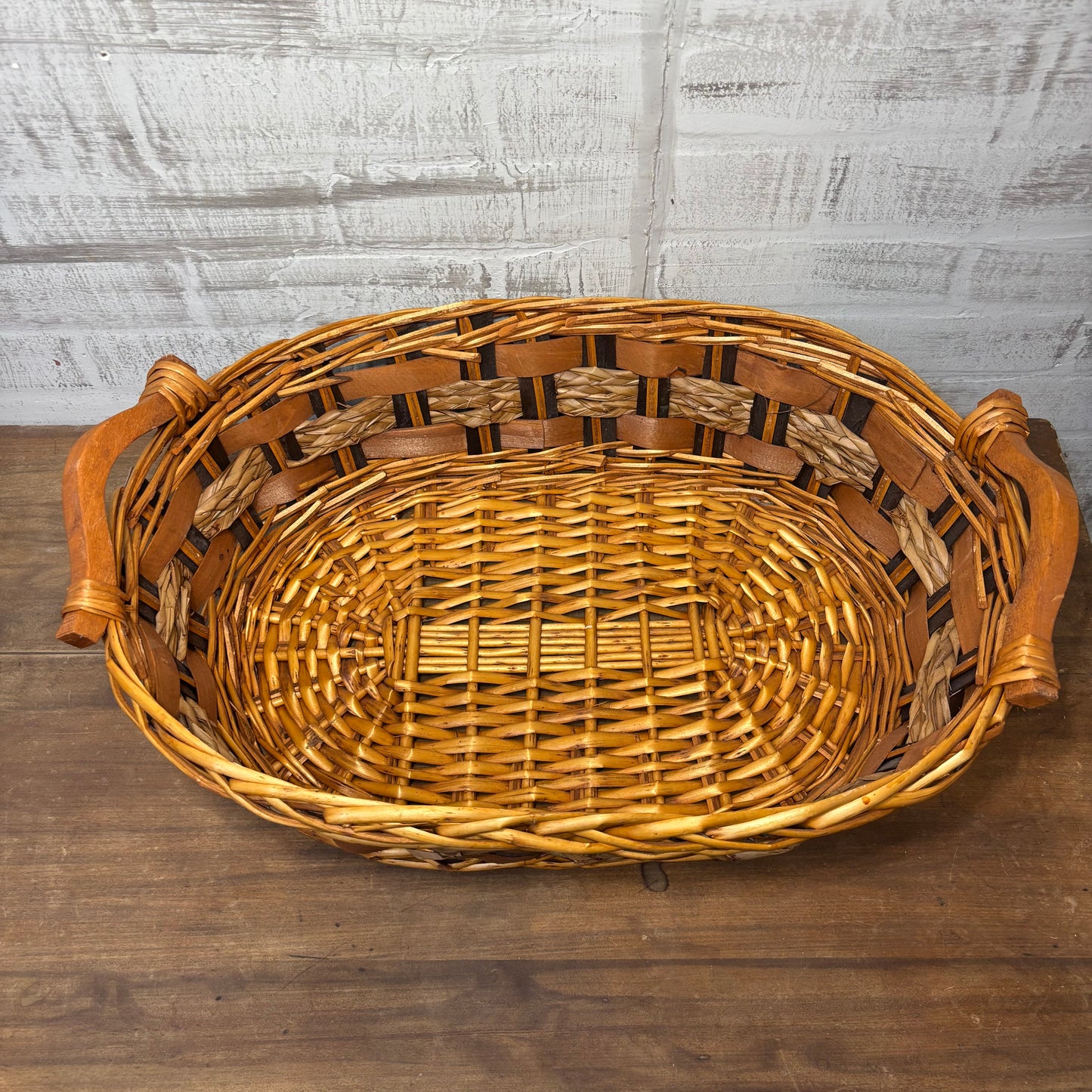 Multi Toned Woven Pattern Oval Basket
