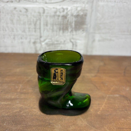 Vintage Boot Shaped Green Glass Toothpick Holder