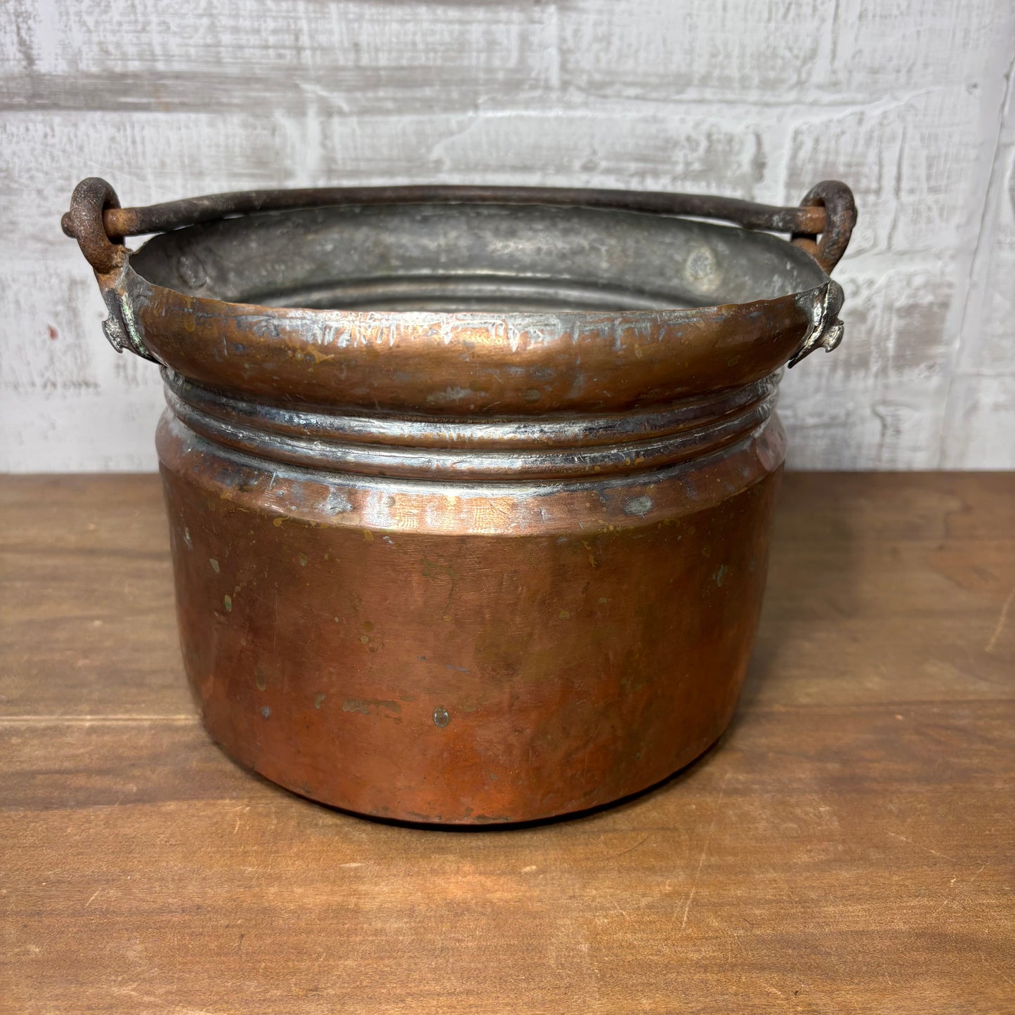 Antique Copper Patina Cauldron Pail